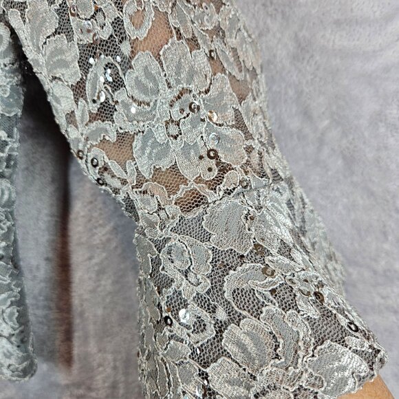 R&M Richards Womens 12 Sequin Lace Jacket Dress Set Sequins Silver Gray formal - Picture 11 of 16